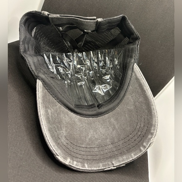 Distressed Dark Gray Adjustable Crisscross Ponytail Hat - Picture 5 of 5